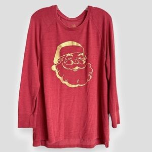 State of Mine Size Small Red Long Sleeve Tunic w/Gold Metallic Santa Silhouette